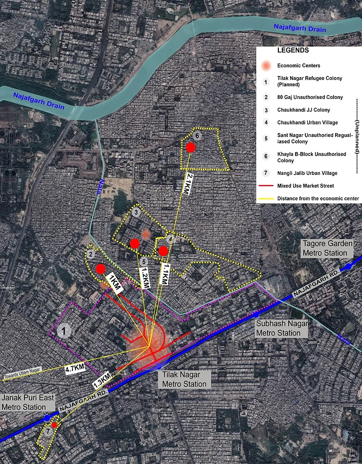 Distance of unplanned settlements from the economic center