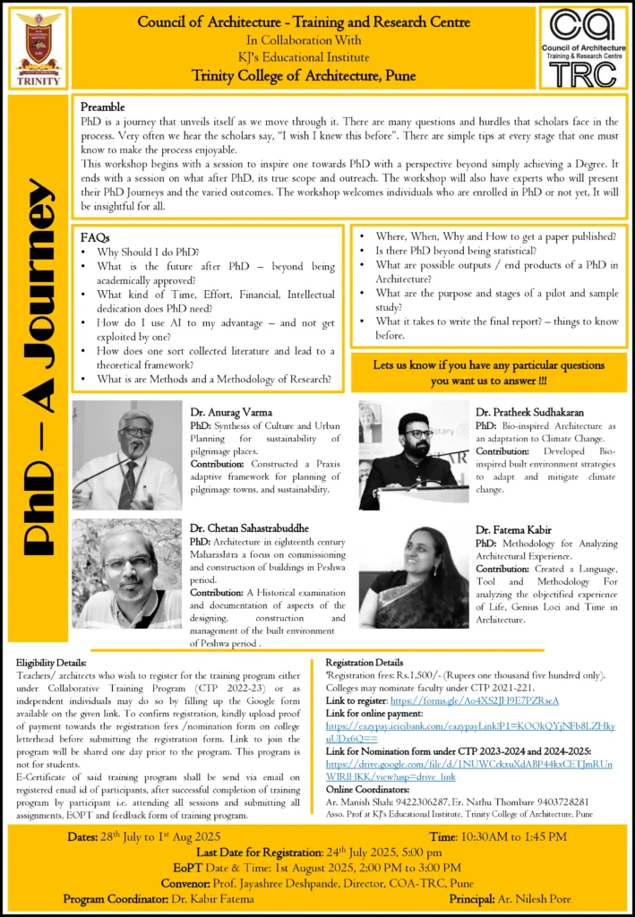 COA-TRC PhD in Architecture Workshop 2025 with schedule and registration details