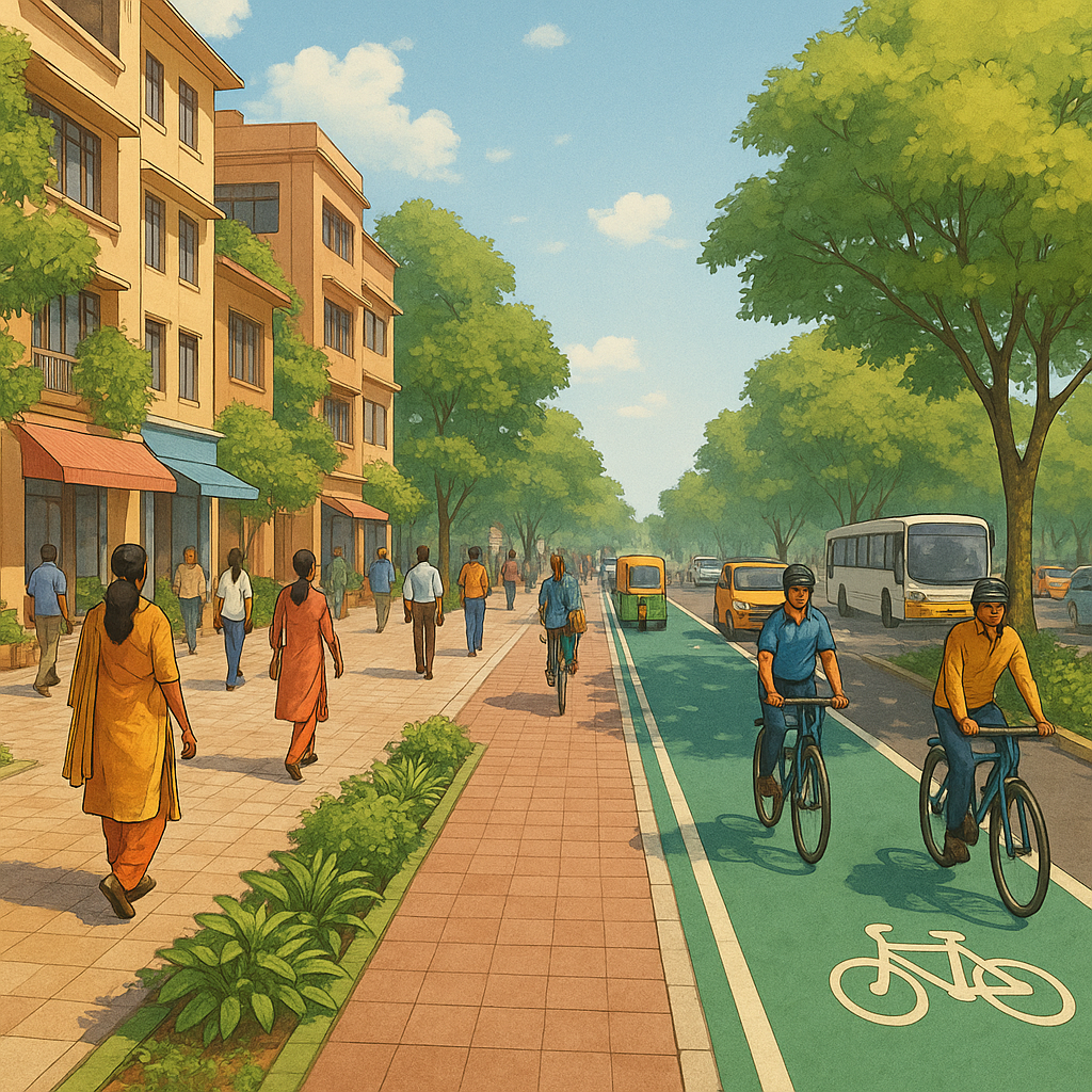 A conceptual design of Gujarat upcoming complete streets inspired by global urban models.