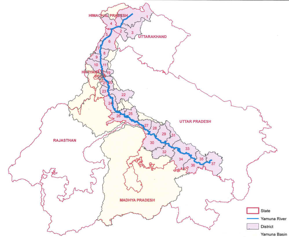 Yamuna Mainstem Districts & Map