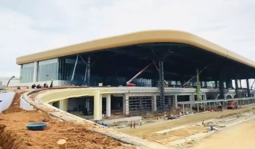 The new international terminal building under construction at Guwahati Airport, part of the Aerocity expansion plans.