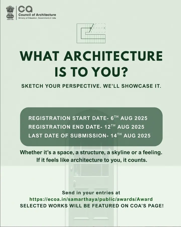 Poster for COA’s Sketch Competition titled “What Architecture Is To You?” with submission deadline of 14 August 2025