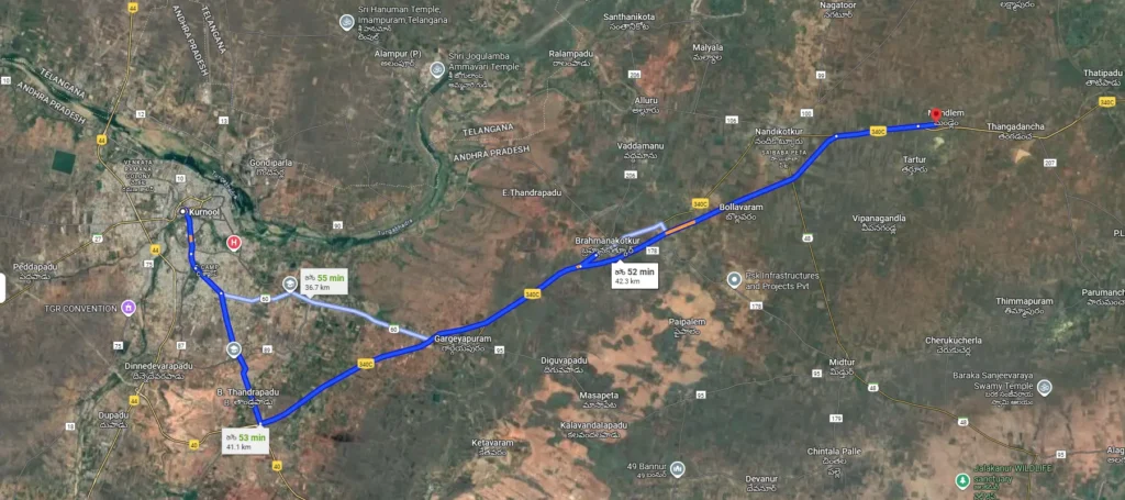 Map: Kurnool to Mandlem Section (NH-340C)