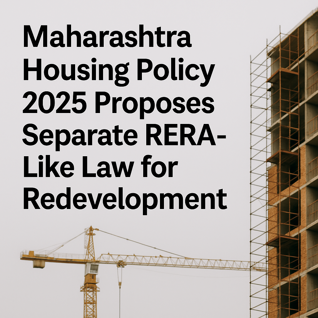 Redevelopment projects in Maharashtra may soon be regulated under a separate RERA-like law as proposed in the Housing Policy 2025.