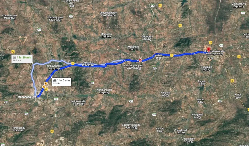 Map: Madanapalle to Pileru Stretch (NH-71)