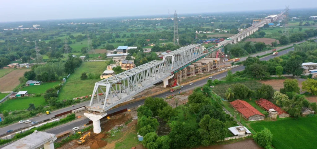 Mumbai–Ahmedabad Bullet Train: 9th steel bridge constructed over NH-48 near Nadiad, Gujarat