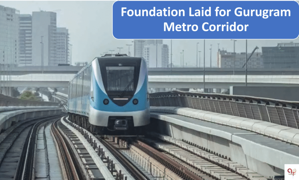 Modern metro train on elevated tracks representing the upcoming Gurugram Metro Corridor project.