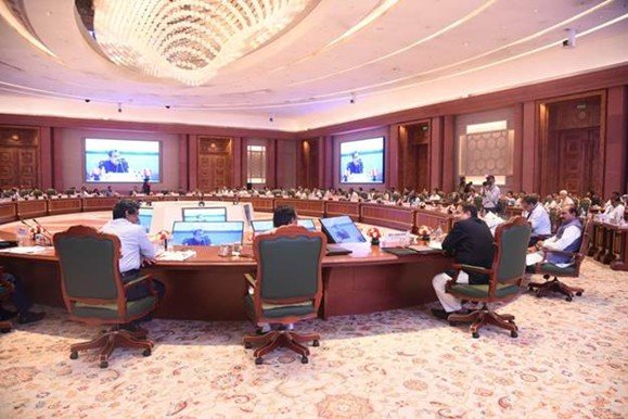 Union Minister Nitin Gadkari chairs a consultation workshop in New Delhi on sustainable national highway development, attended by senior officials and stakeholders.