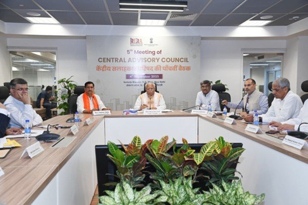 Participants at the 5th Meeting of the Central Advisory Council on RERA held in New Delhi, discussing real estate reforms and the launch of the Unified RERA Portal.