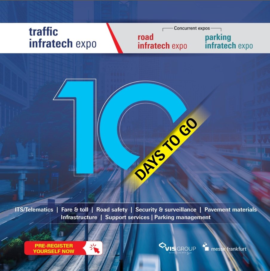TrafficInfraTech Expo 2025 poster – 10 days to go with RoadInfraTech and ParkingInfraTech expos.