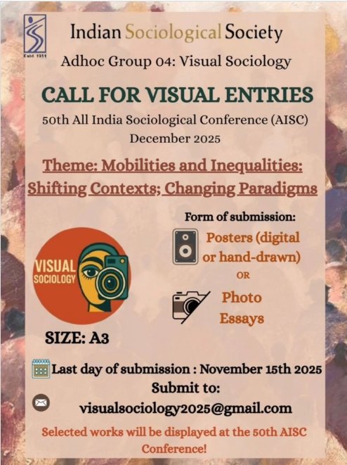 Poster announcing the Indian Sociological Society’s call for visual entries for AISC 2025.
