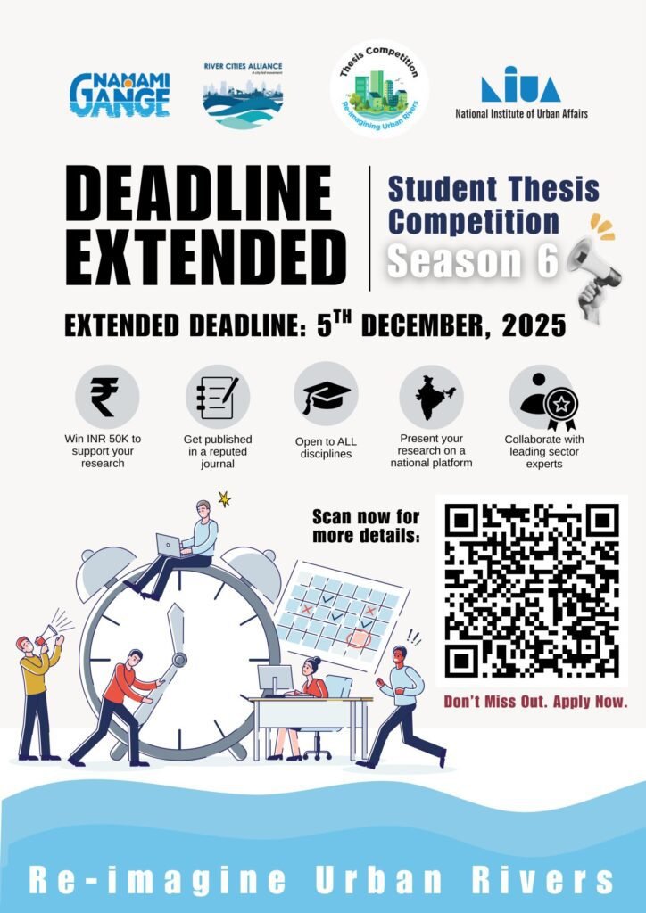 Poster announcing the extended deadline for NIUA’s Student Thesis Competition Season 6, highlighting scholarship rewards, mentorship, publication opportunities, and a new last date of 5 December 2025.