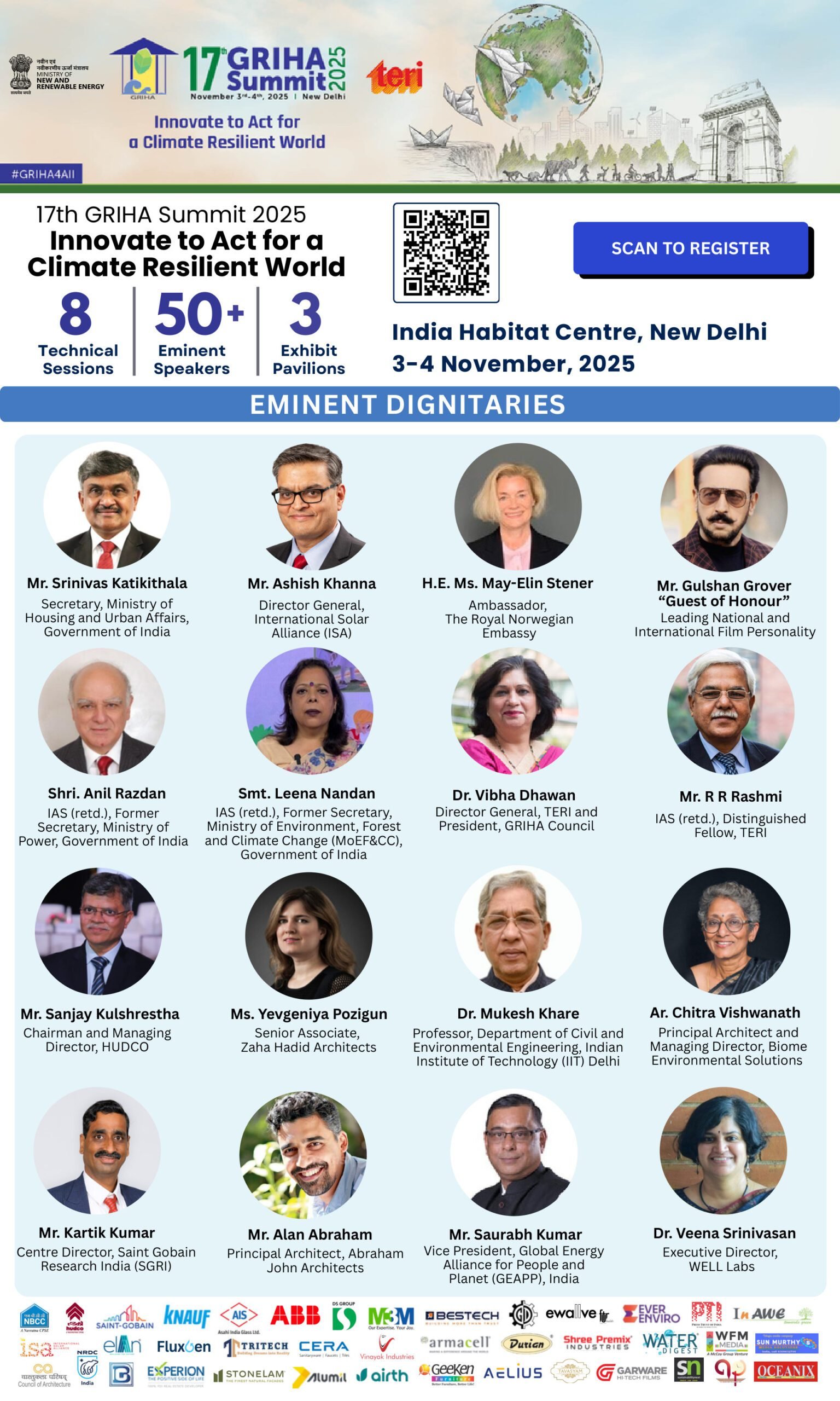 “Eminent dignitaries and speakers for the 17th GRIHA Summit 2025, including policymakers, industry leaders, and sustainability experts at India Habitat Centre, New Delhi.”