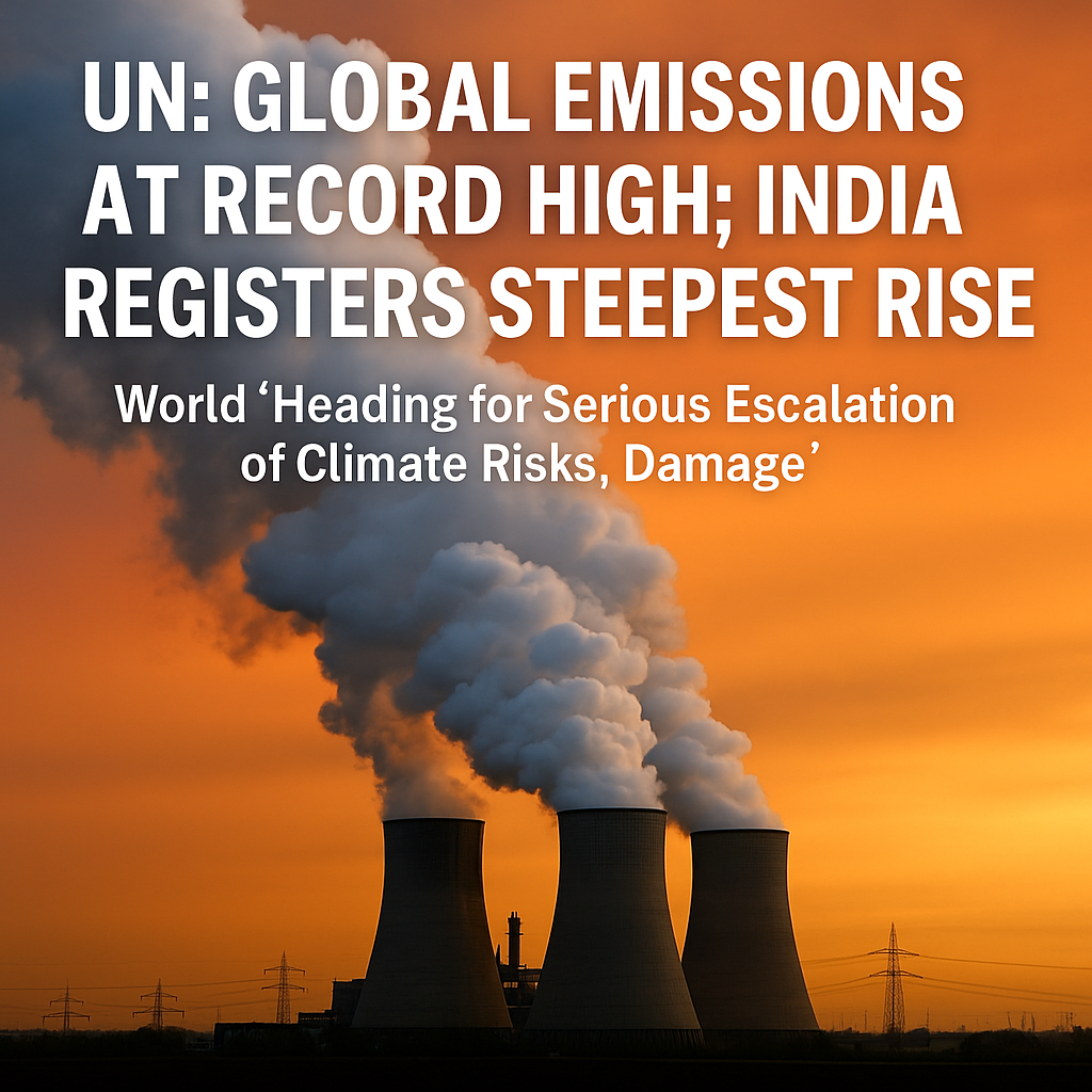 Coal power plant emitting smoke as global greenhouse gas emissions hit record high in 2024, according to UN report.