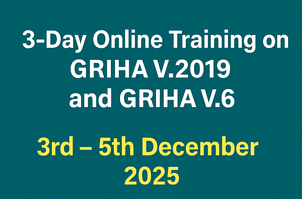 A digital promotional flyer displaying details of the 3-day online training on GRIHA V.2019 and GRIHA V.6