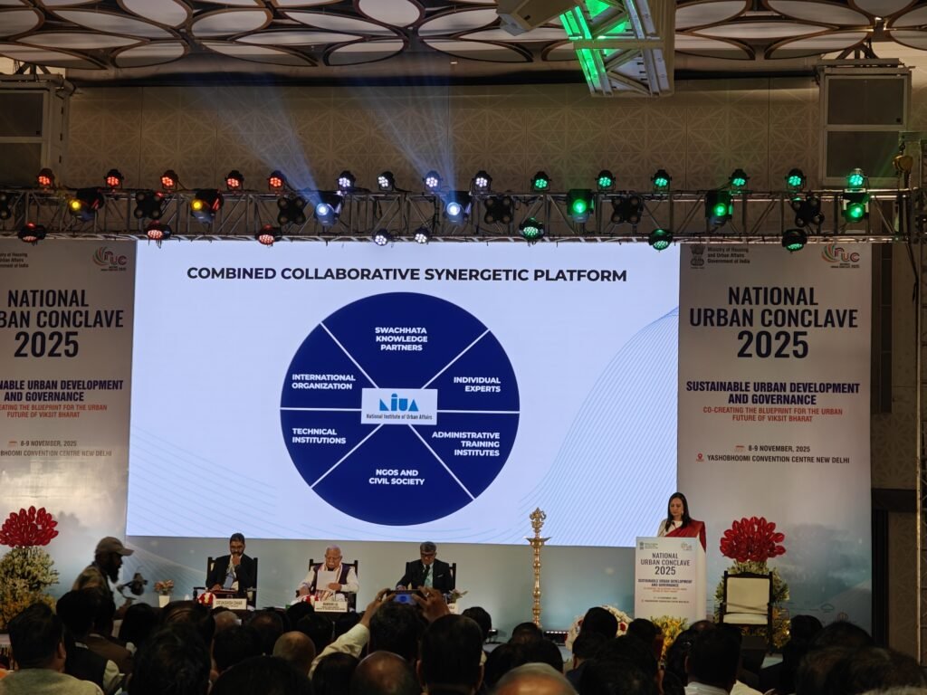 Speaker presenting NIUA’s combined collaborative synergy platform at the National Urban Conclave 2025.