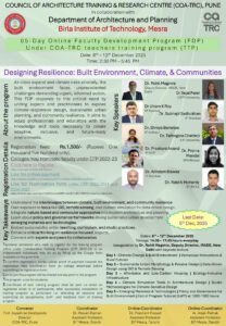 COA-TRC Announces 5-Day Online FDP on Designing Resilience for Built Environments