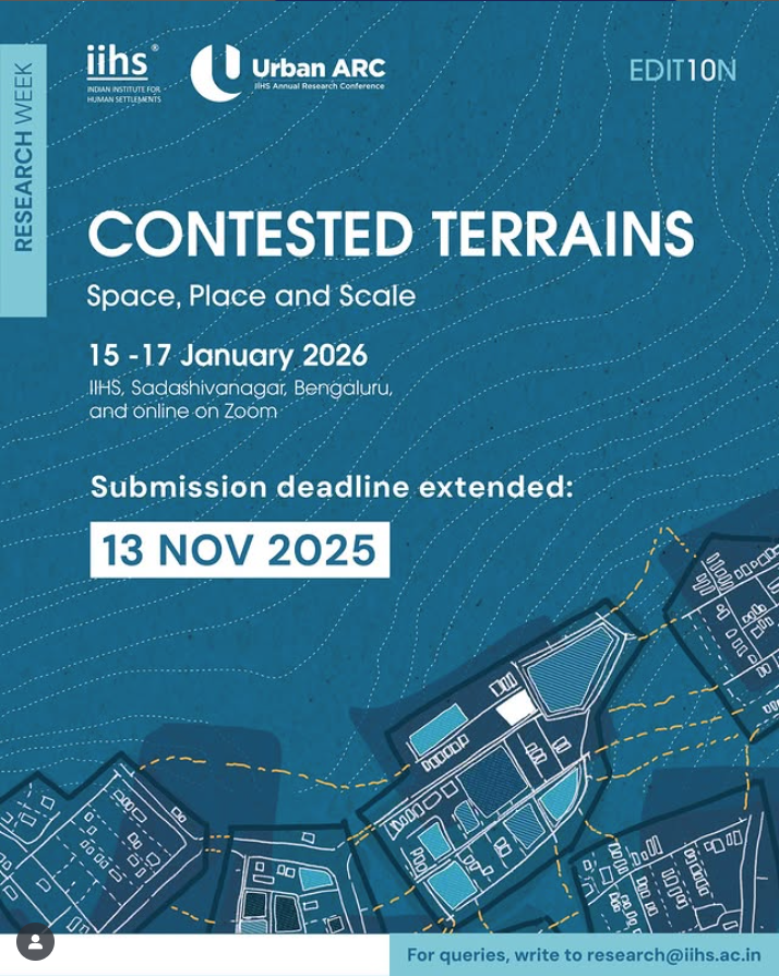 A promotional poster for Urban ARC 2026 displaying event details over a blue topographic-style background with illustrated urban layouts at the bottom.