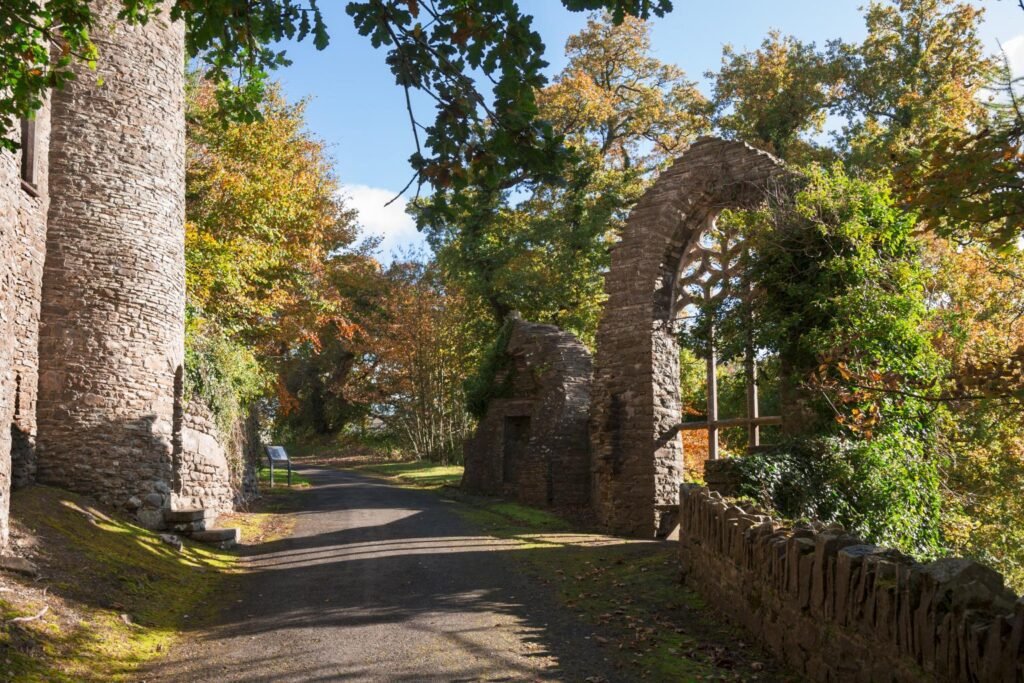 Heywood Gardens in County Laois featuring Lutyens’ terraced design and stone follies integrated into natural woodland.