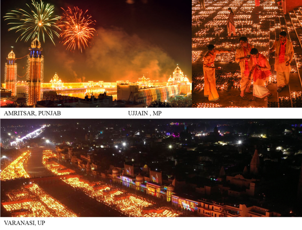 Diwali celebrations in diff erent parts of India.