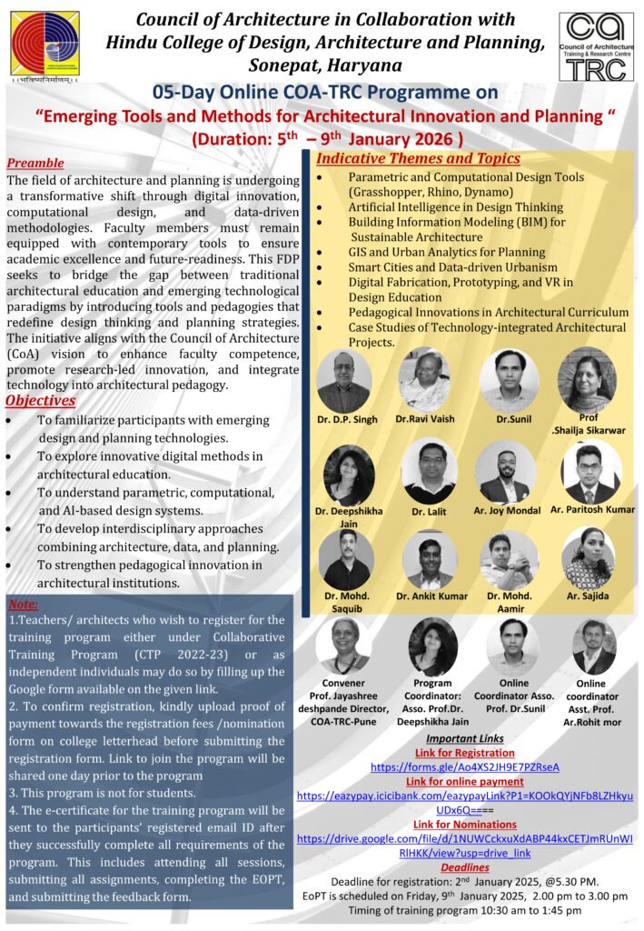 COA–TRC online programme on emerging tools and methods for architectural innovation and planning