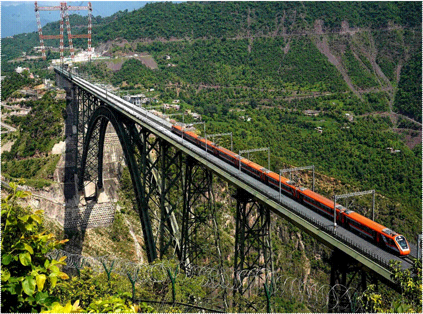 Chenab Rail Bridge, the world’s highest railway arch bridge, part of Indian Railways’ USBRL project