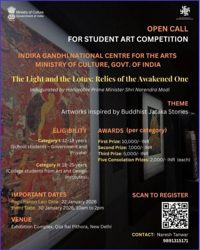 Poster announcing IGNCA student art competition inspired by Buddhist Jataka Stories under Ministry of Culture