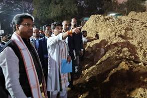 Union Minister Jyotiraditya M. Scindia inspecting foundation stone site of development project in Tripura
