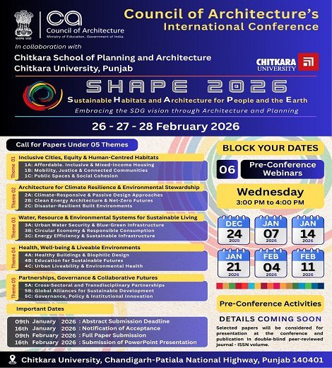 SHAPE 2026 International Conference on Sustainable Habitats organised by the Council of Architecture at Chitkara University