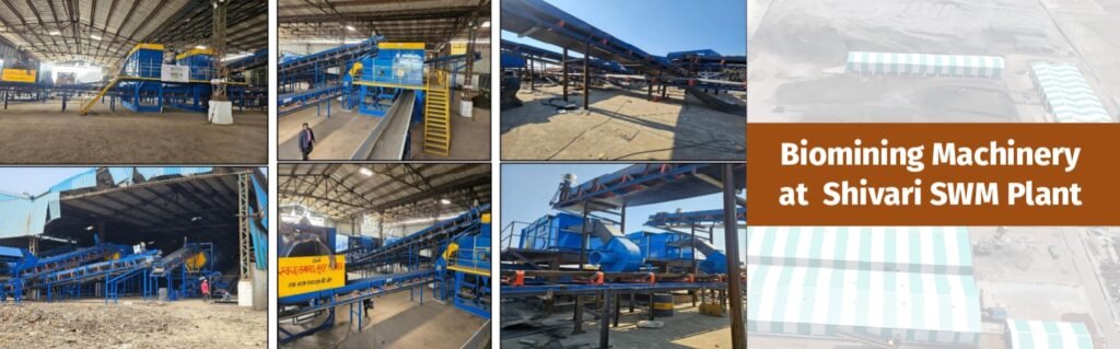 Reclaimed landfill land at Shivari site in Lucknow showing green belt development and horticulture using bio-soil generated from waste processing.