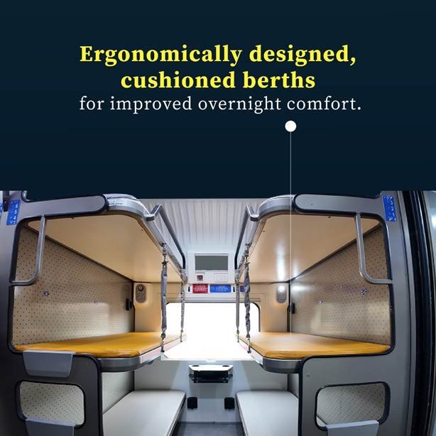 Interior view of Vande Bharat Sleeper Train showing ergonomically designed cushioned berths for improved overnight comfort