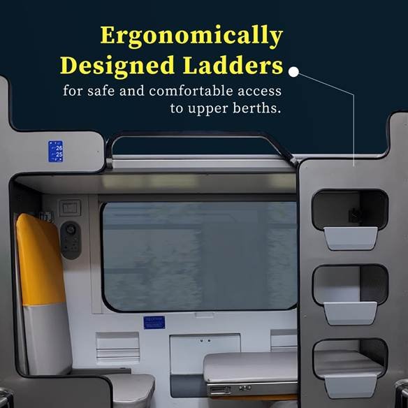 Vande Bharat Sleeper Train interior showing ergonomically designed ladders for safe access to upper sleeper berths