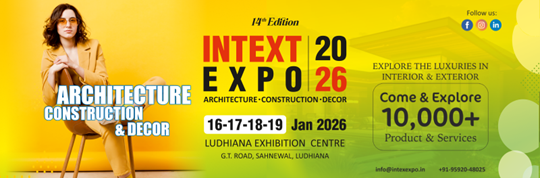 INTEXT Expo 2026 architecture, construction and decor exhibition banner at Ludhiana Exhibition Centre