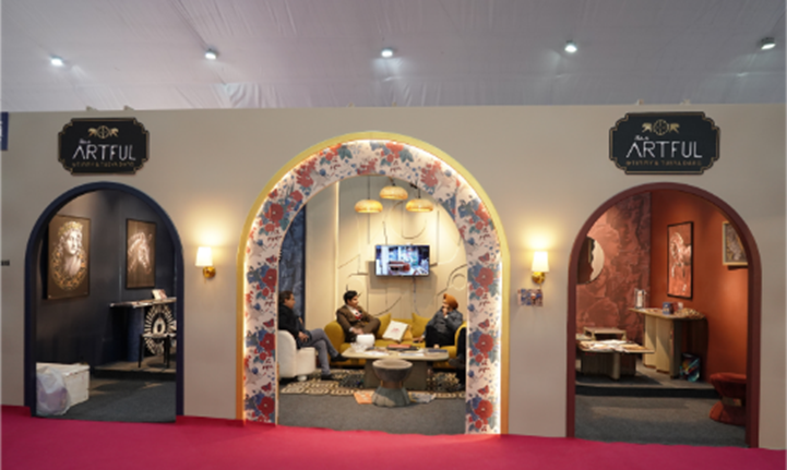 Design-focused exhibition stalls featuring art and materials at INTEXT Expo 2026