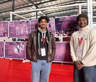 Architecture students presenting documentation work during PEHCHAN exhibition at INTEXT Expo 2026