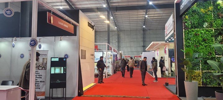 Visitors exploring architectural and design stalls at INTEXT Expo 2026 Ludhiana