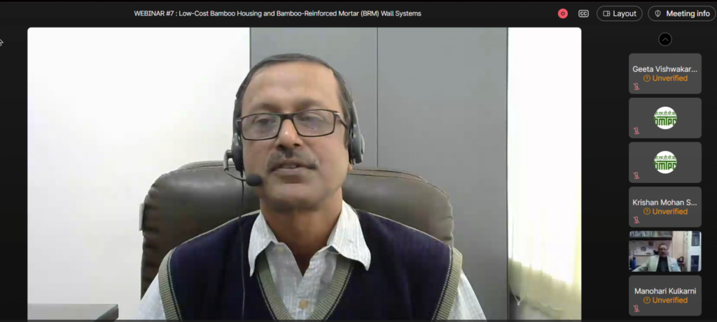Live session of BMTPC Webinar #7 on low-cost bamboo housing and bamboo-reinforced mortar wall systems
