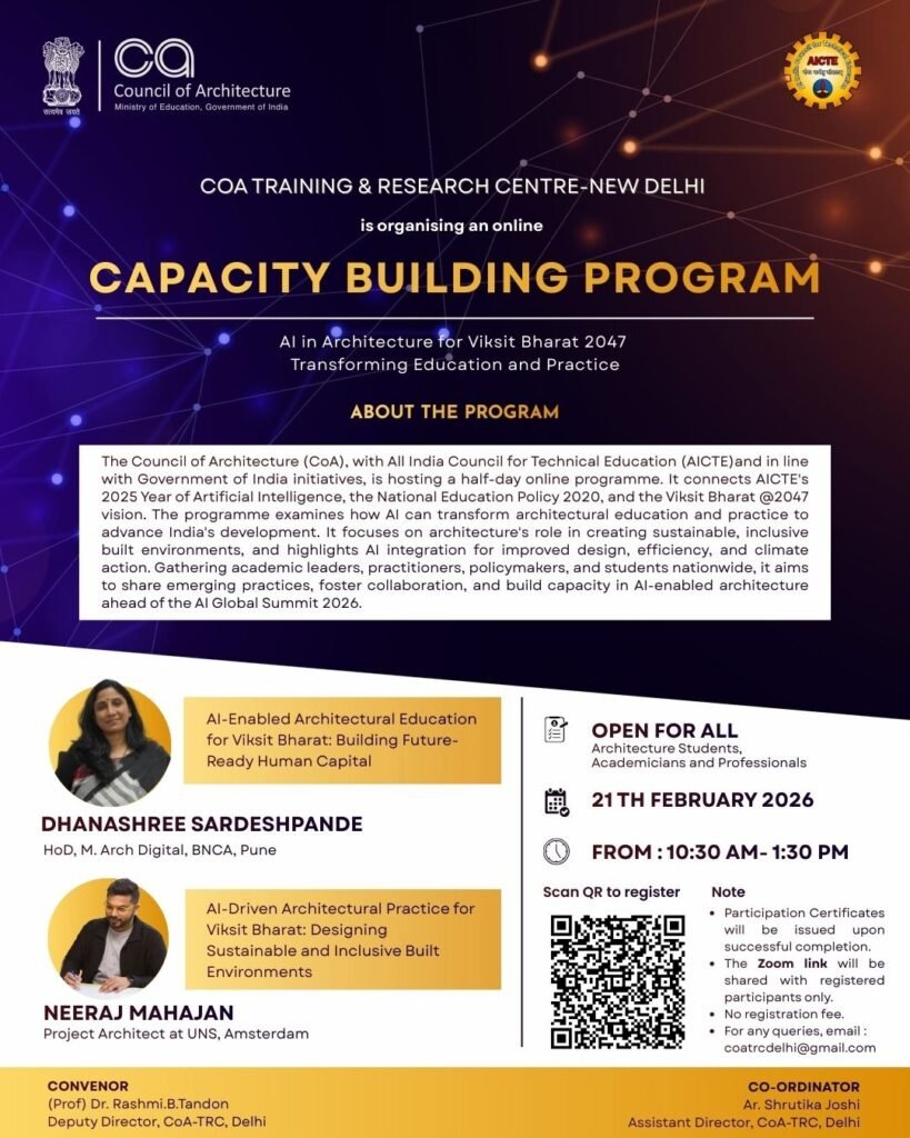 Council of Architecture TRC Delhi AI in Architecture Capacity Building Program 2026 poster