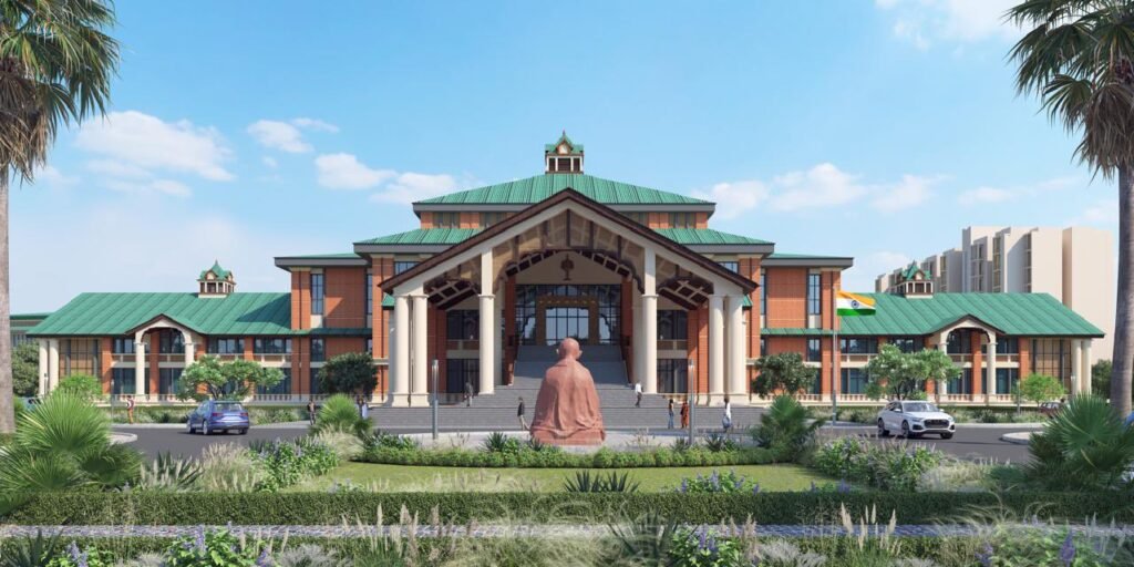 Main entrance view of the proposed Assam Legislative Assembly building in Dibrugarh