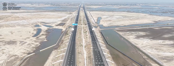 Aerial top view of Ahmedabad–Dholera Expressway NE-8 corridor in Gujarat