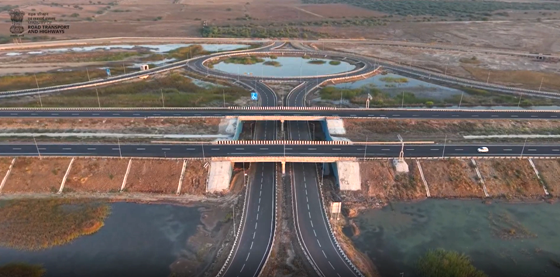 Ahmedabad–Dholera Expressway flyover crossing water body in Gujarat