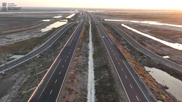 Six-lane Ahmedabad–Dholera Expressway with wide median for future expansion