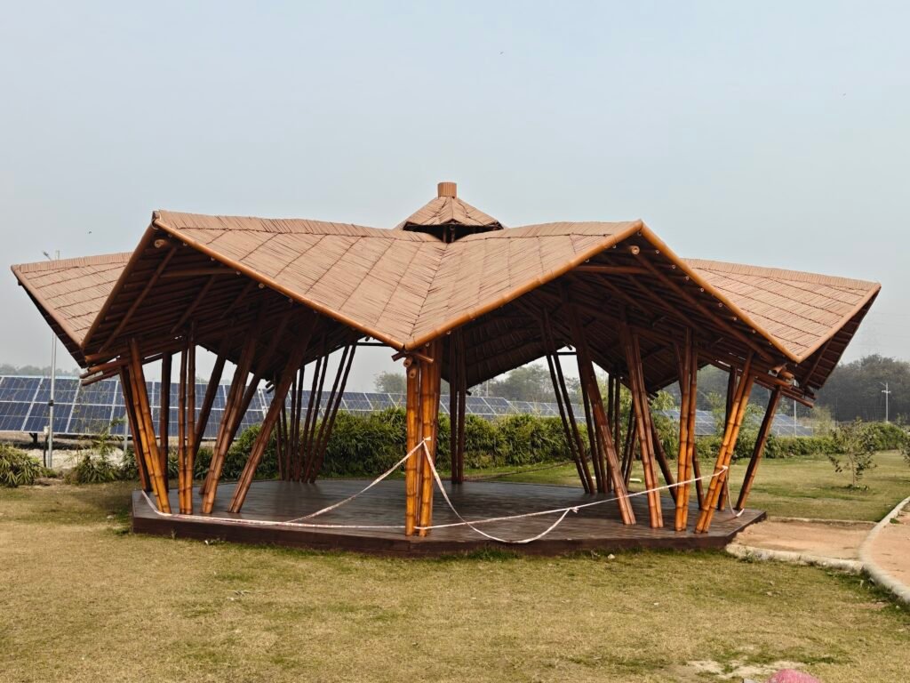Bamboo pavilion structure used as performance stage at Baansera park Delhi