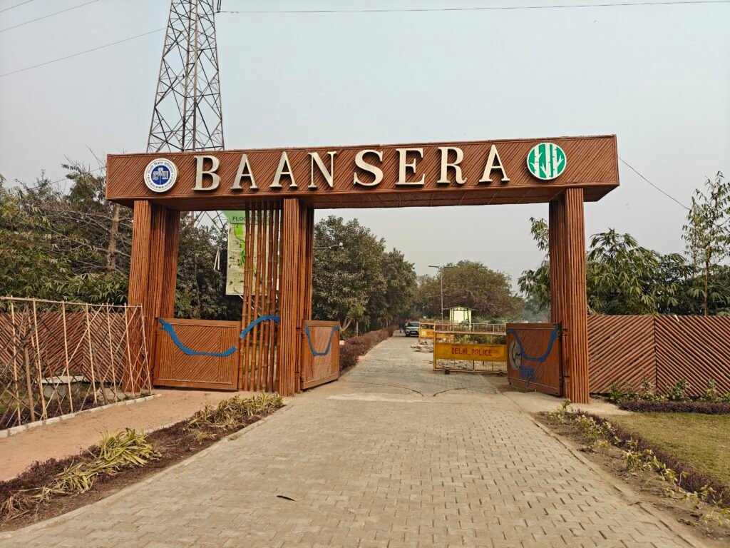 Entrance gate of Baansera bamboo park near Yamuna floodplain Delhi