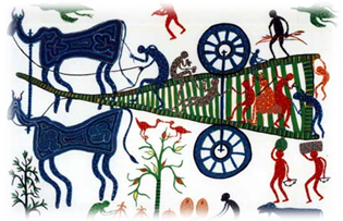 Bhil painting using dot technique depicting animals and daily life