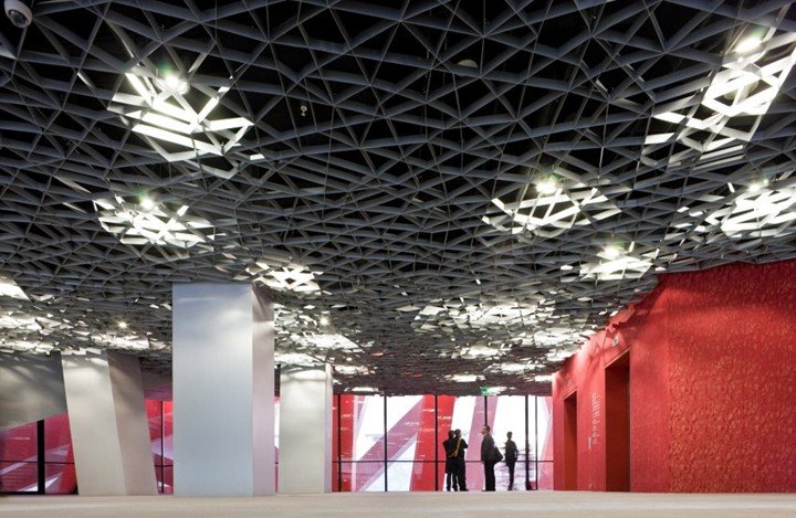 Bird’s Nest stadium interior ceiling grid lighting structure design
