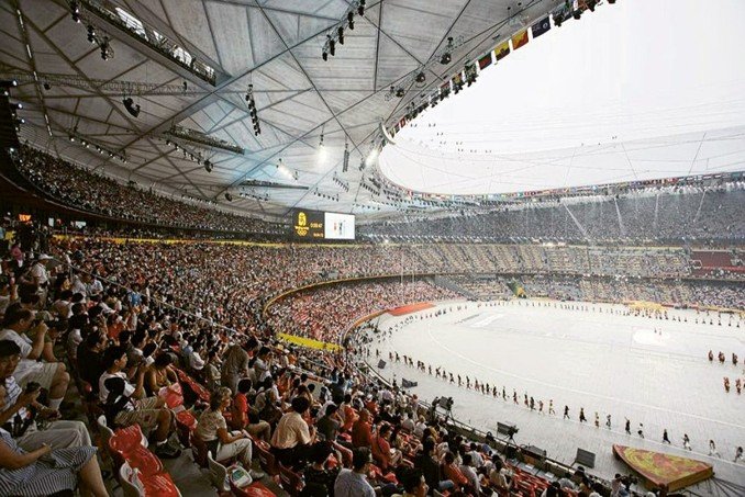 interior view Bird’s Nest stadium Beijing crowd seating bowl Olympic event