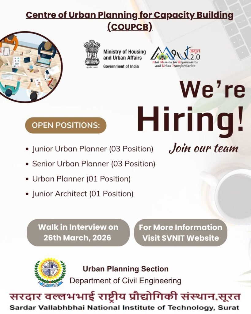 CoUPCB SVNIT Surat recruitment 2026 walk-in interview urban planner architect jobs
