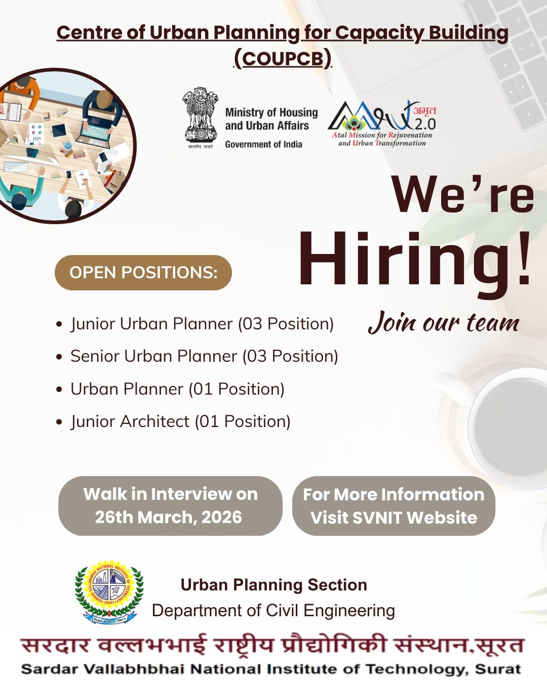 CoUPCB SVNIT Surat Announces Walk-in Hiring for Urban Planning & Architecture Roles