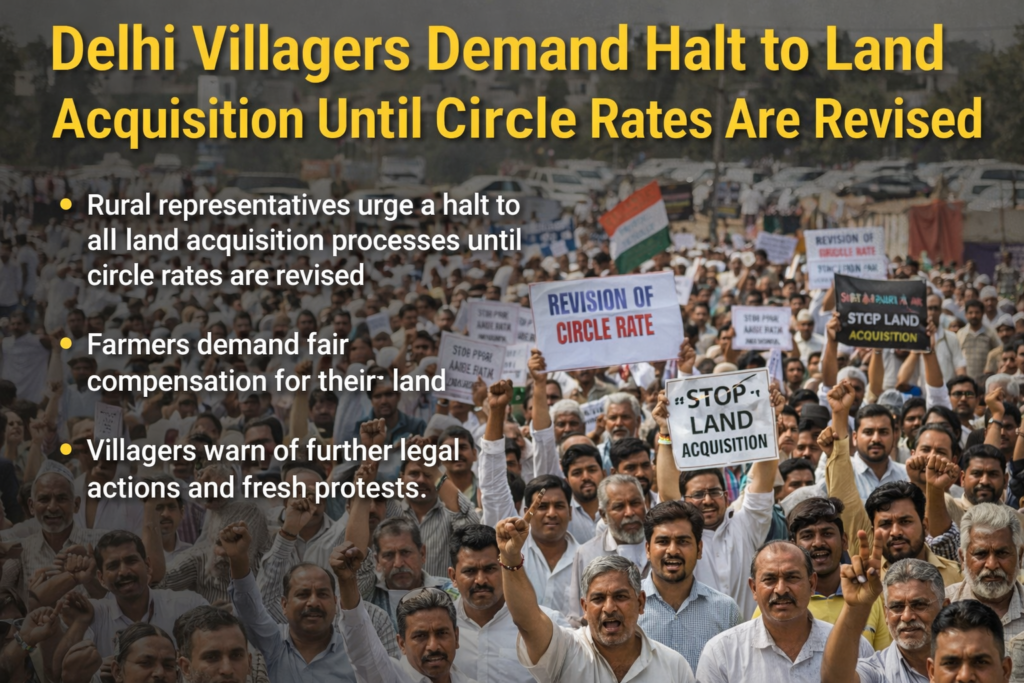 Villagers in Delhi demand halt to land acquisition until circle rates are revised amid concerns linked to Delhi Master Plan 2041 and infrastructure projects.